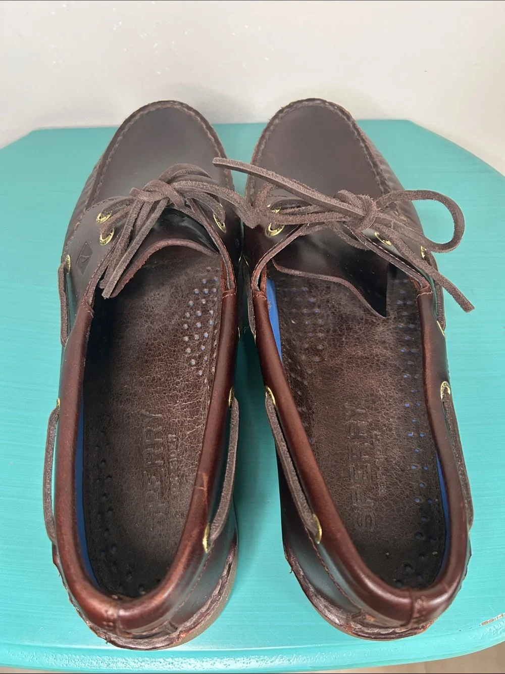 Sperry Top Siders Men’s Dark Brown Amaretto Leather Moc Toe Boat Shoes